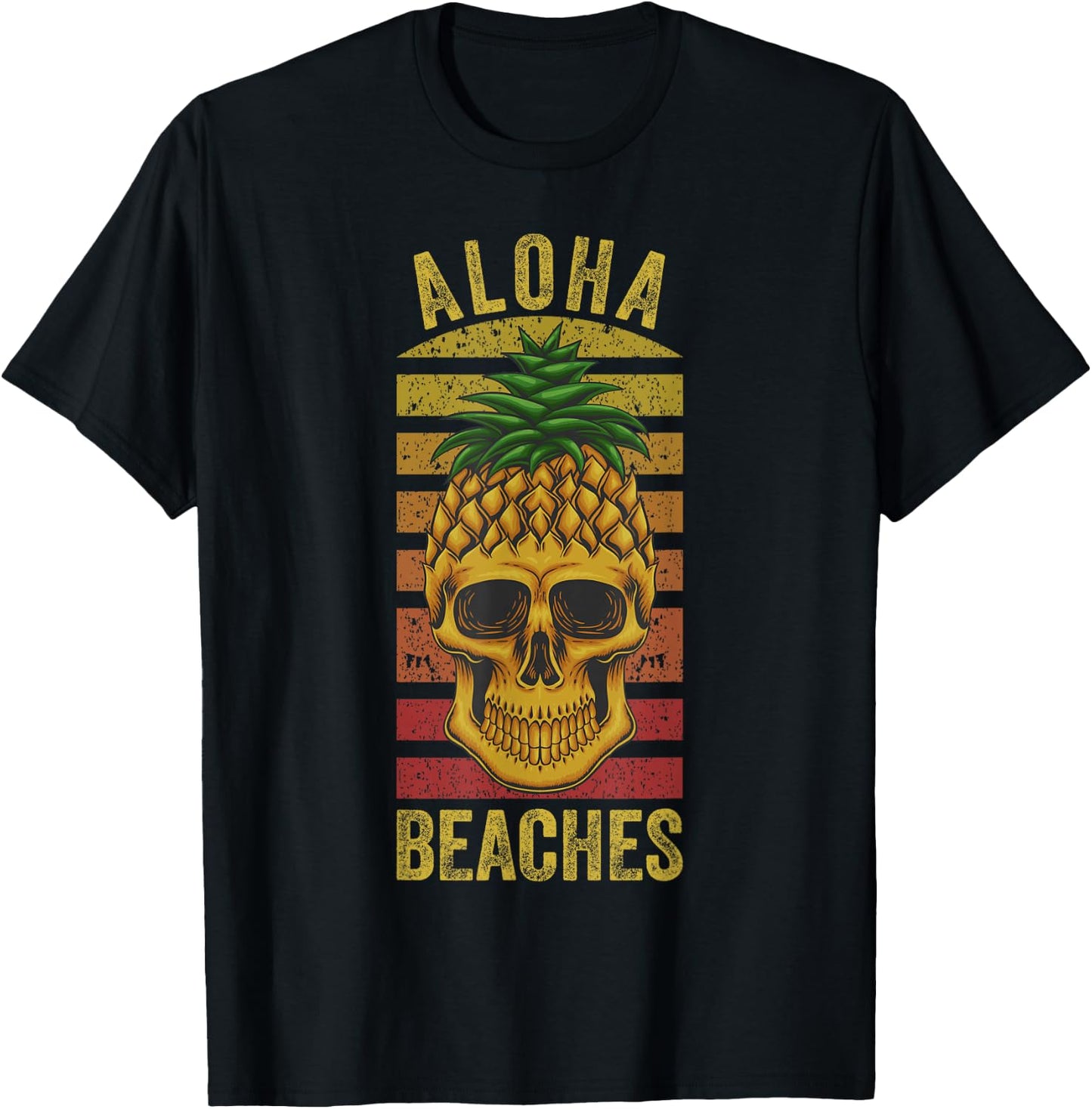 Hawaiian Pineapple Skull Aloha Beaches Funny Hawaii Summer T-Shirt - T-Shirt | Black
