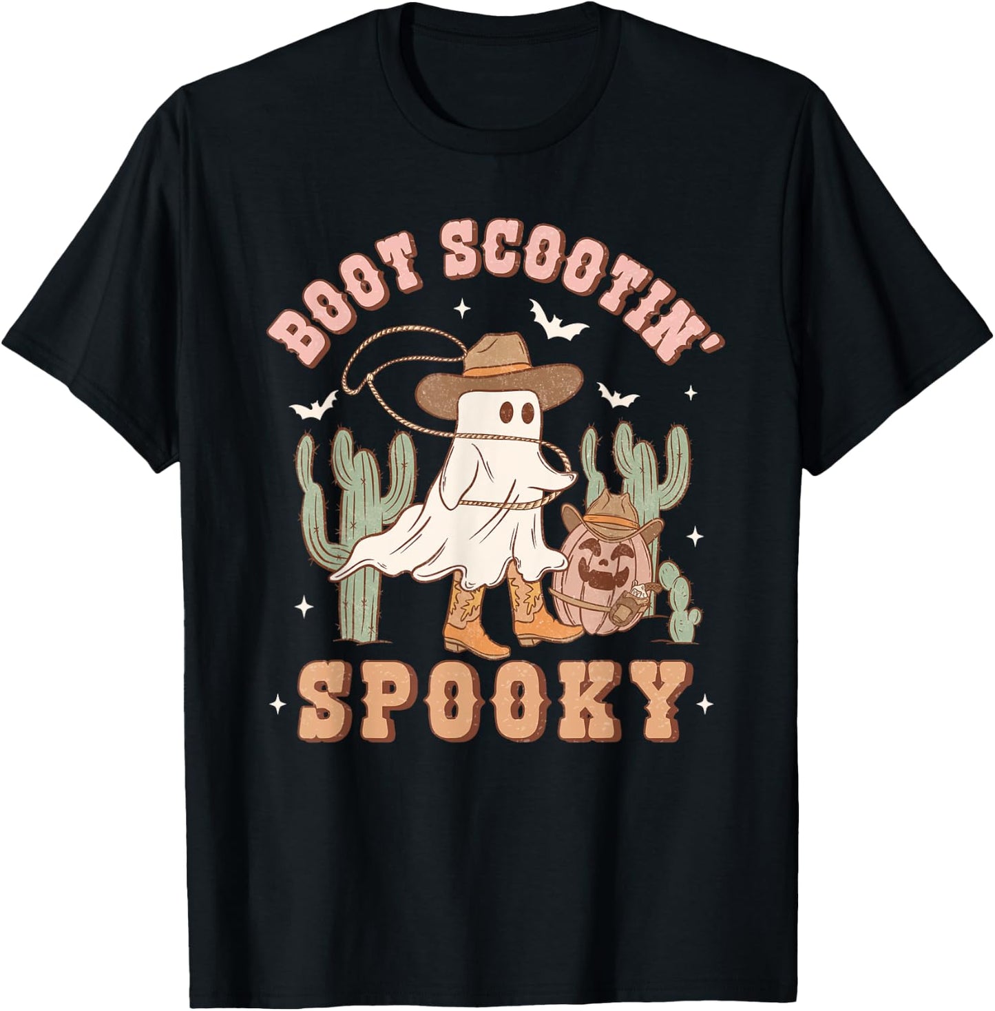 Retro Halloween Cowgirl Ghost Western Boot Scootin Spooky T-Shirt - T-Shirt | Black