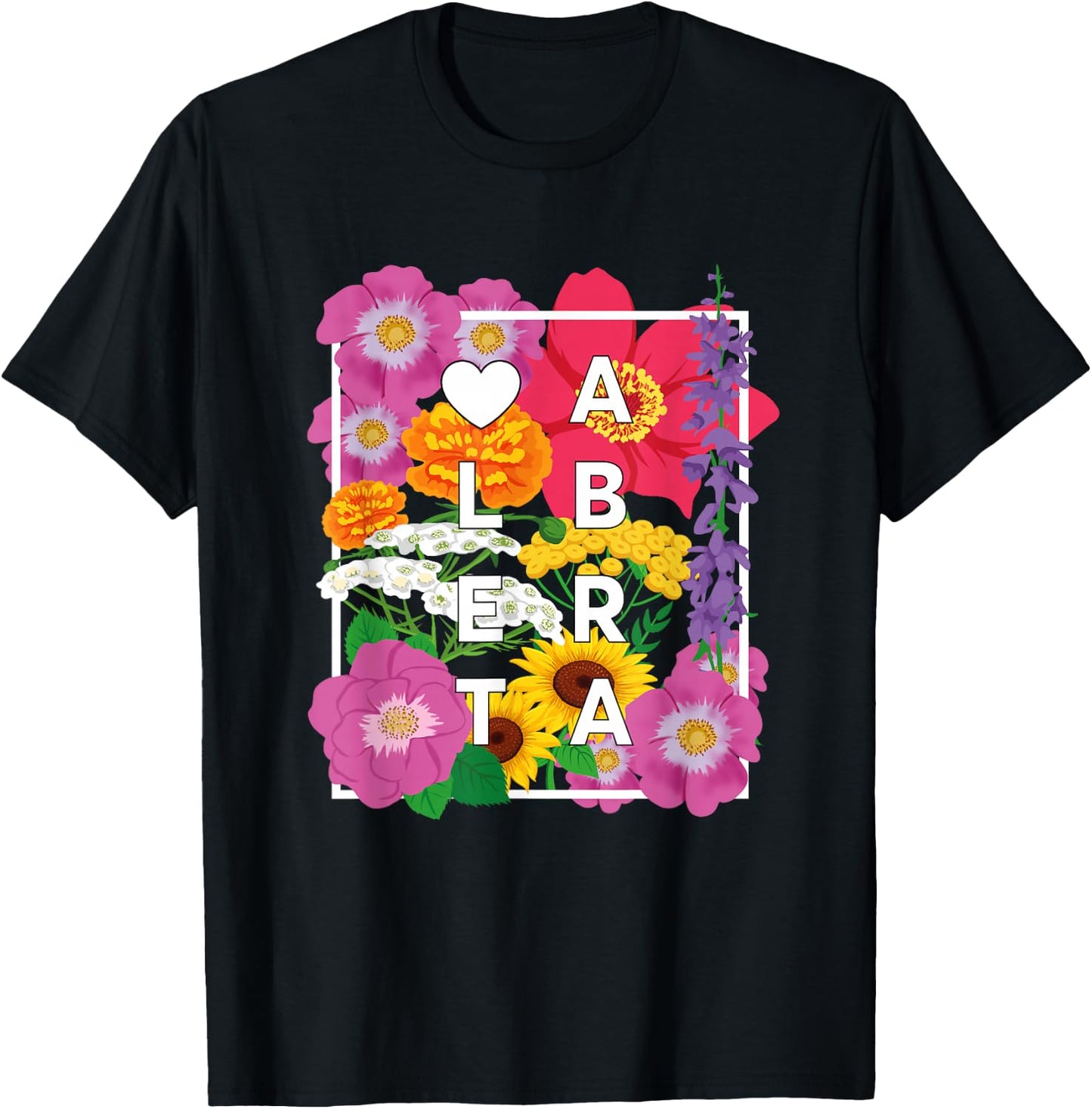 Flowers of Alberta Canada Word Art - Albertan Pride T-Shirt - T-Shirt | Black