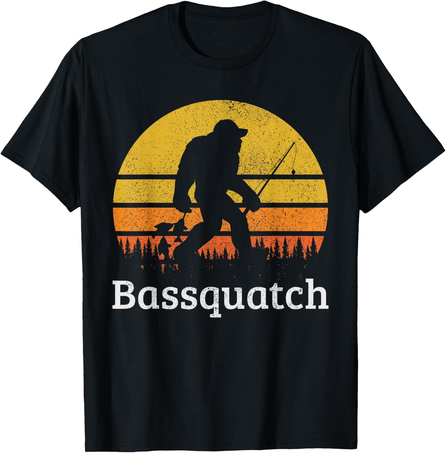 Bassquatch Funny Bass Fishing Sasquatch Bigfoot Vintage Gift T-Shirt - T-Shirt | Black
