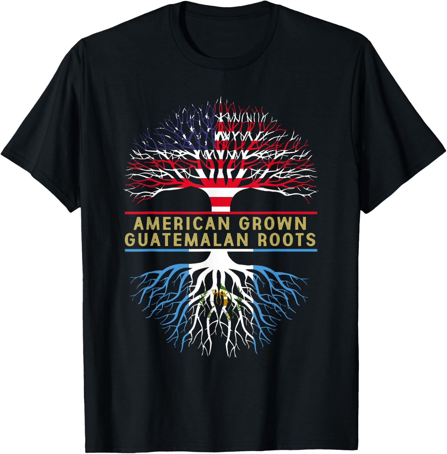 American Grown Guatemalan Roots America Guatemala Tree Flag T-Shirt - T-Shirt | Black