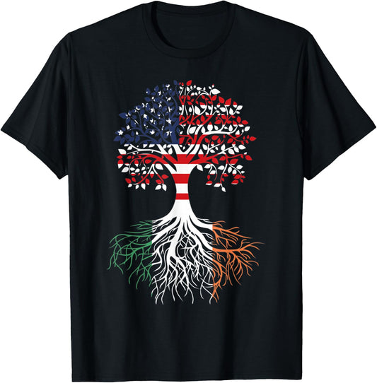 Irish Roots American Grown Tree Flag T-Shirt - T-Shirt | Black