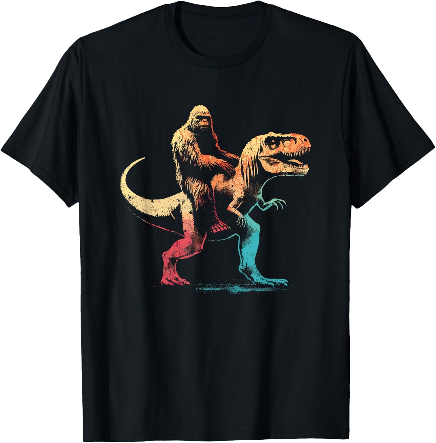 Bigfoot Riding A T-Rex - Funny Graphic Dino Sasquatch Lover T-Shirt - T-Shirt | Black