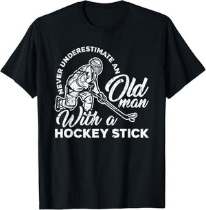Never Underestimate An Old Man With A Hockey Stick T-Shirt - T-Shirt | Black