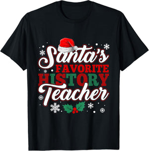 Funny Xmas Santa's Favorite History Teacher Christmas Santa T-Shirt - T-Shirt | Black