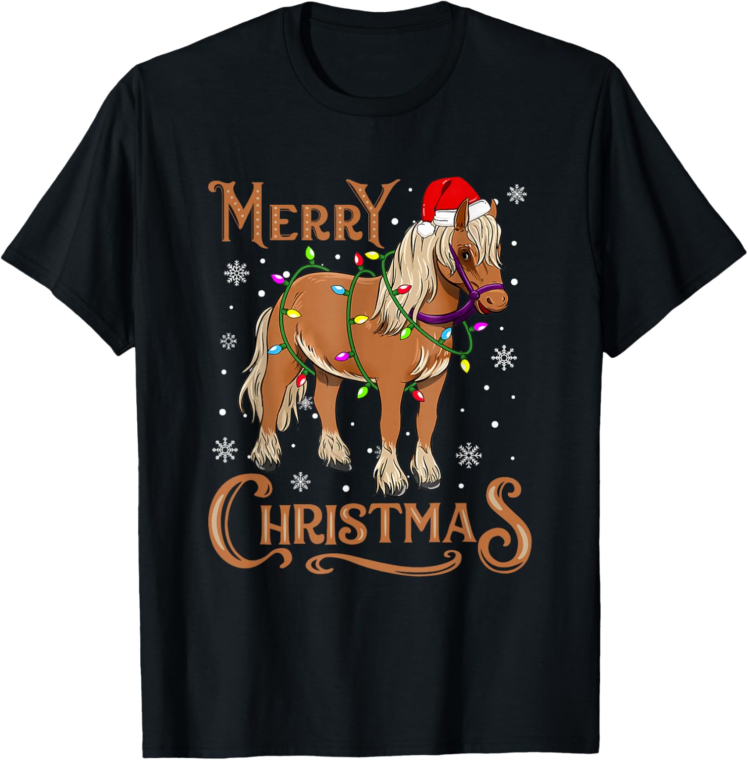 Christmas Gifts Boys Girls Men Women Christmas Pajamas Horse T-Shirt - T-Shirt | Black