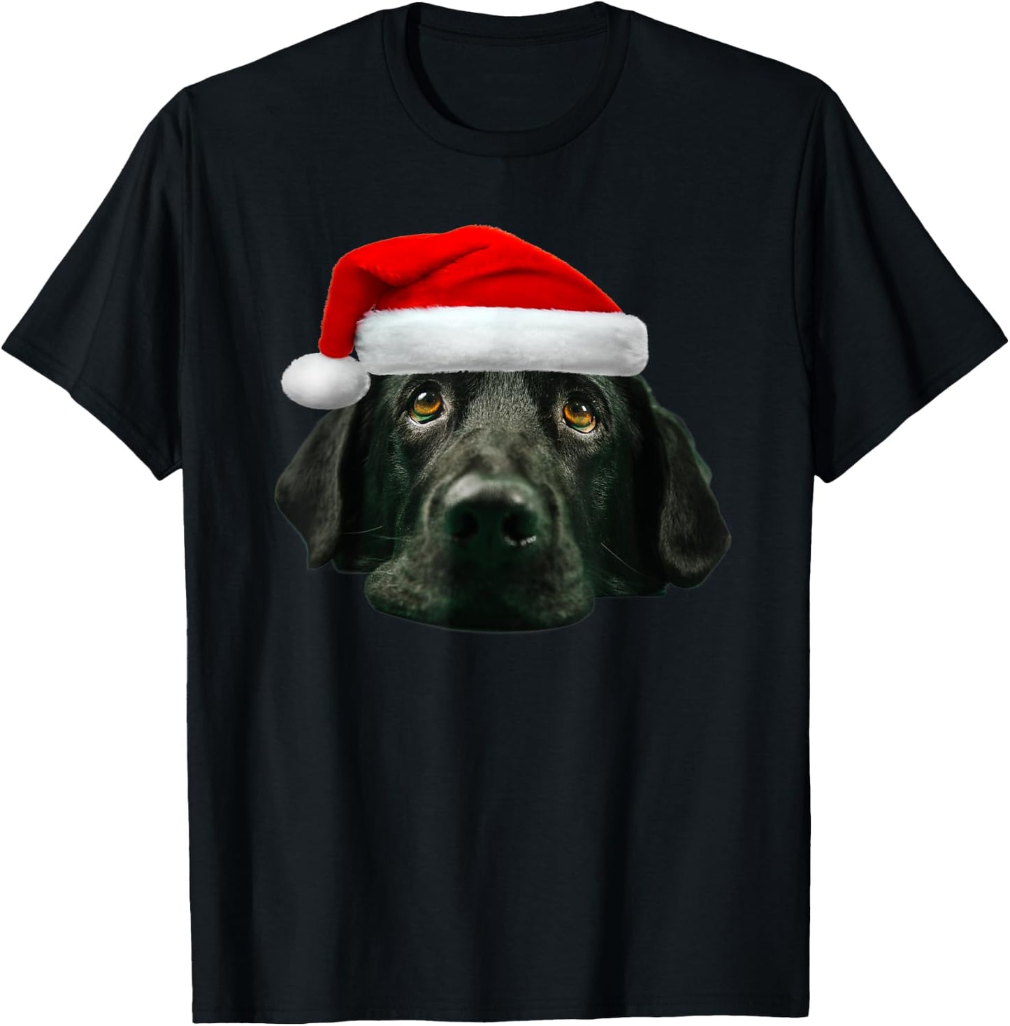 Black Lab Shirt Cute Santa Hat Image Funny Christmas Gift T-Shirt - T-Shirt | Black