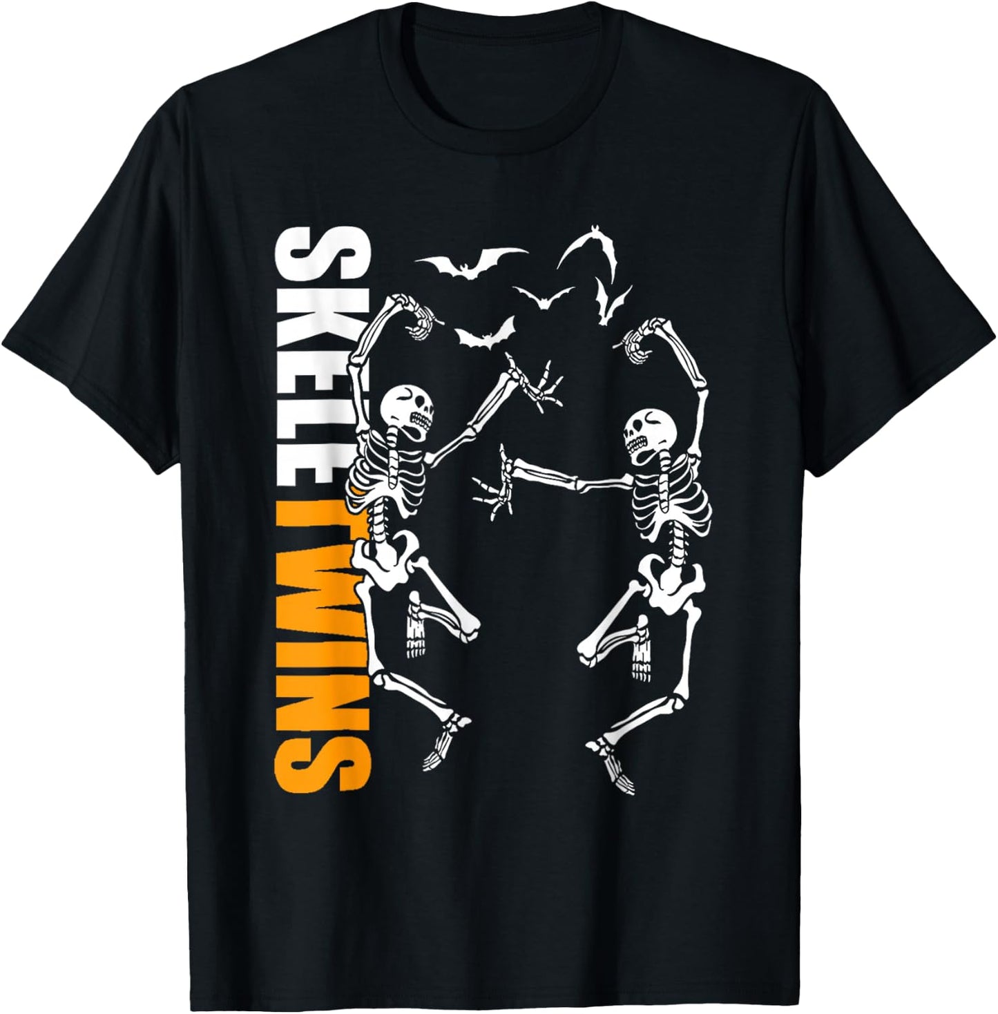 Twins Halloween Matching Skeletwins Funny Dancing Skeletons T-Shirt - T-Shirt | Black