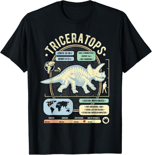 Dinosaur Facts - Triceratops Science & Anatomy Gift T-Shirt - T-Shirt | Black