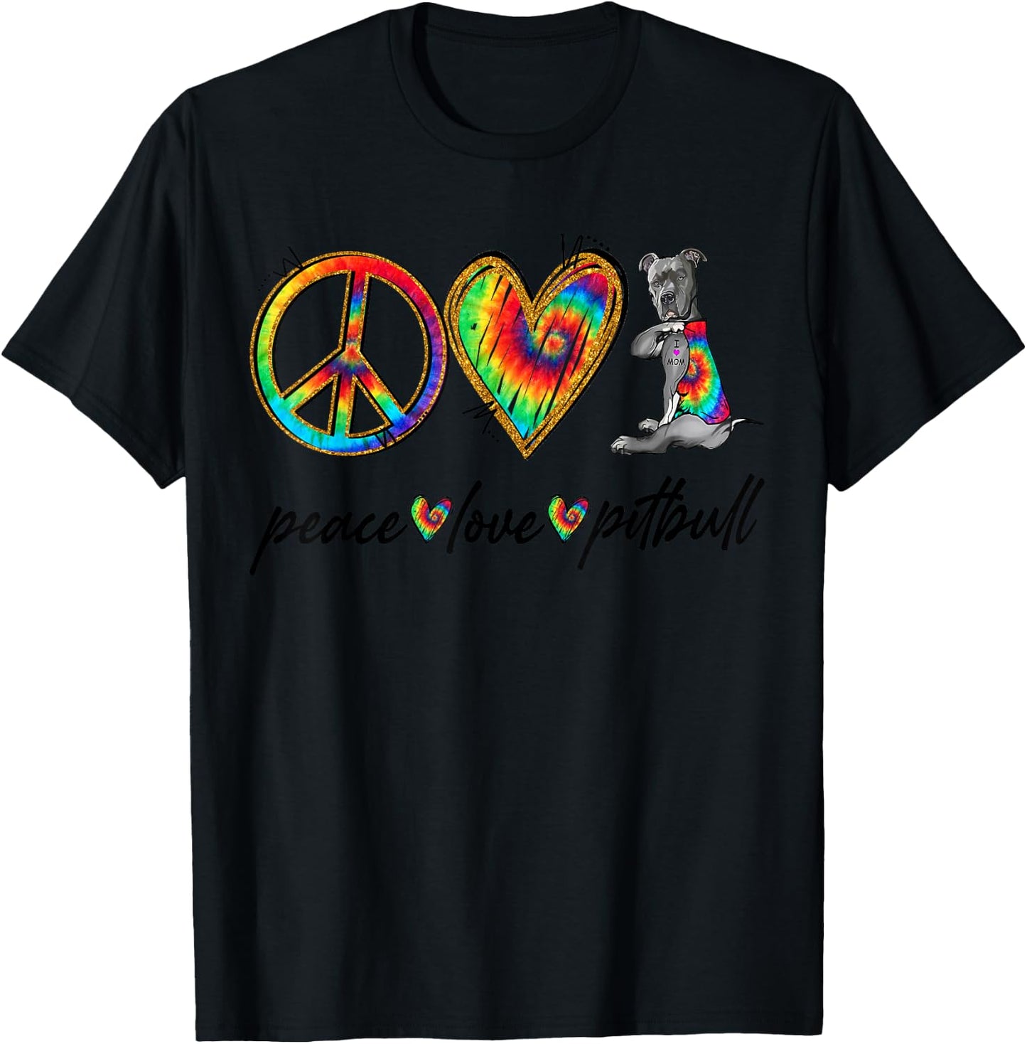 Peace Love Pitbull Tie Dye Rainbow Dog Lover T-Shirt - T-Shirt | Black