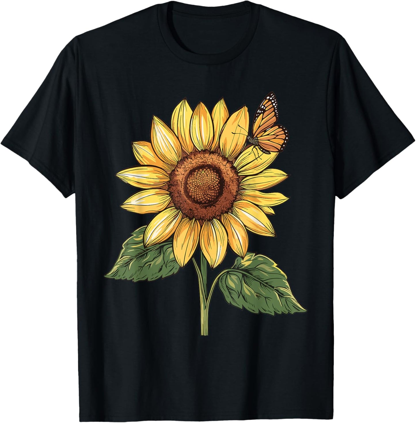 Sunflower and Butterfly T-Shirt - T-Shirt | Black