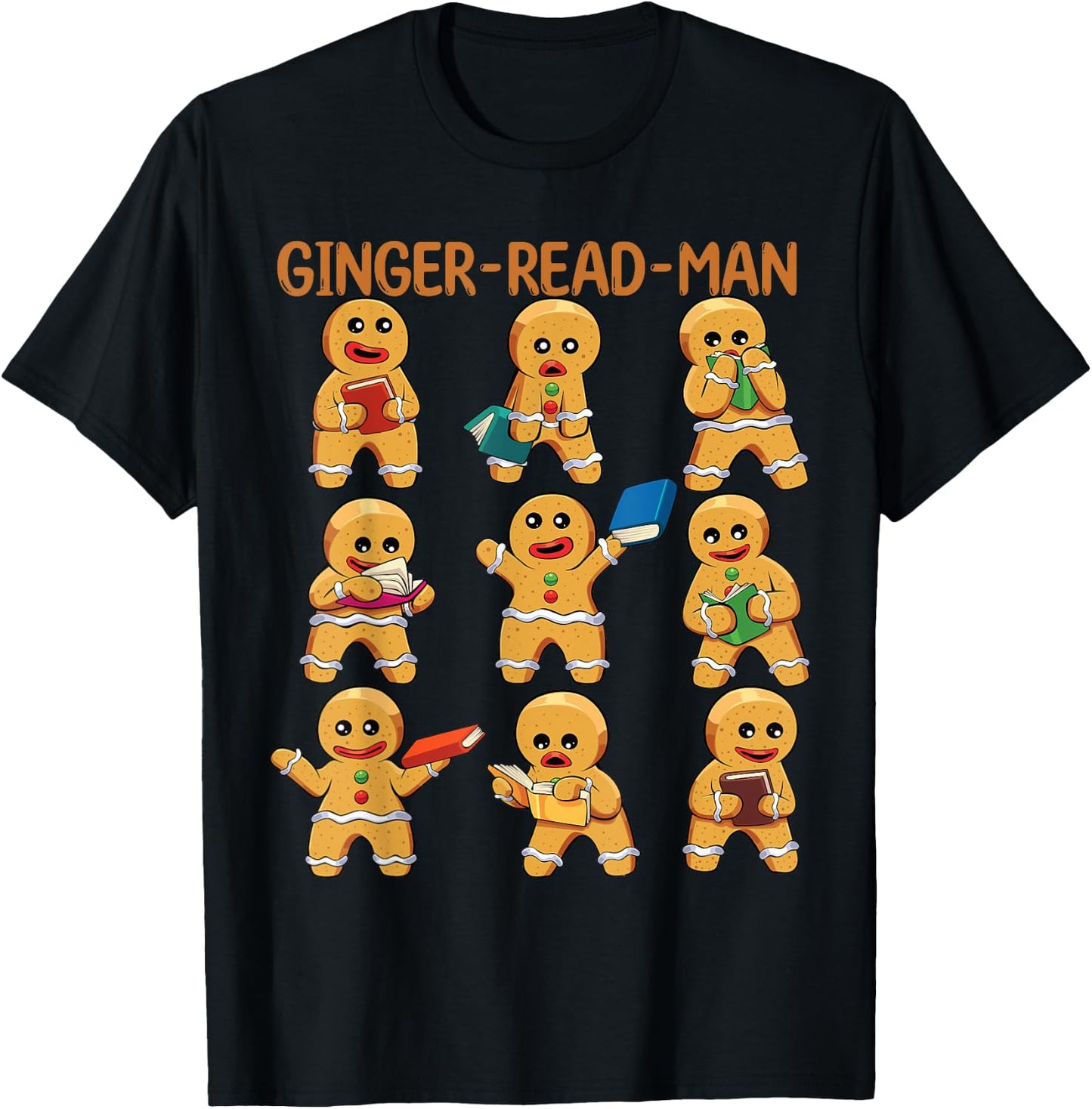 Christmas Book Reading Gingerbread Man for Kids Teachers T-Shirt - T-Shirt | Black