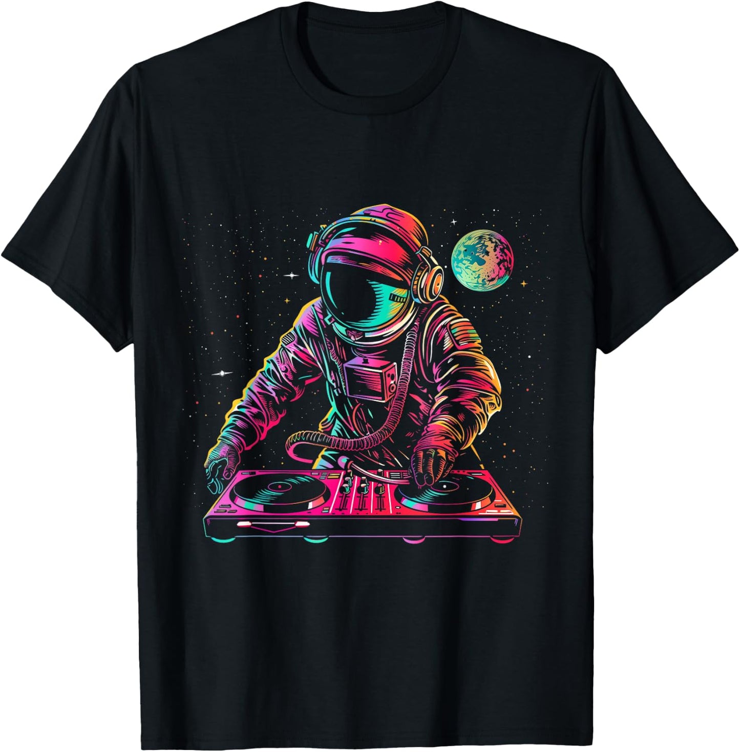 DJ Astronaut Space EDM Techno House Music Vinyl Record Funny T-Shirt - T-Shirt | Black