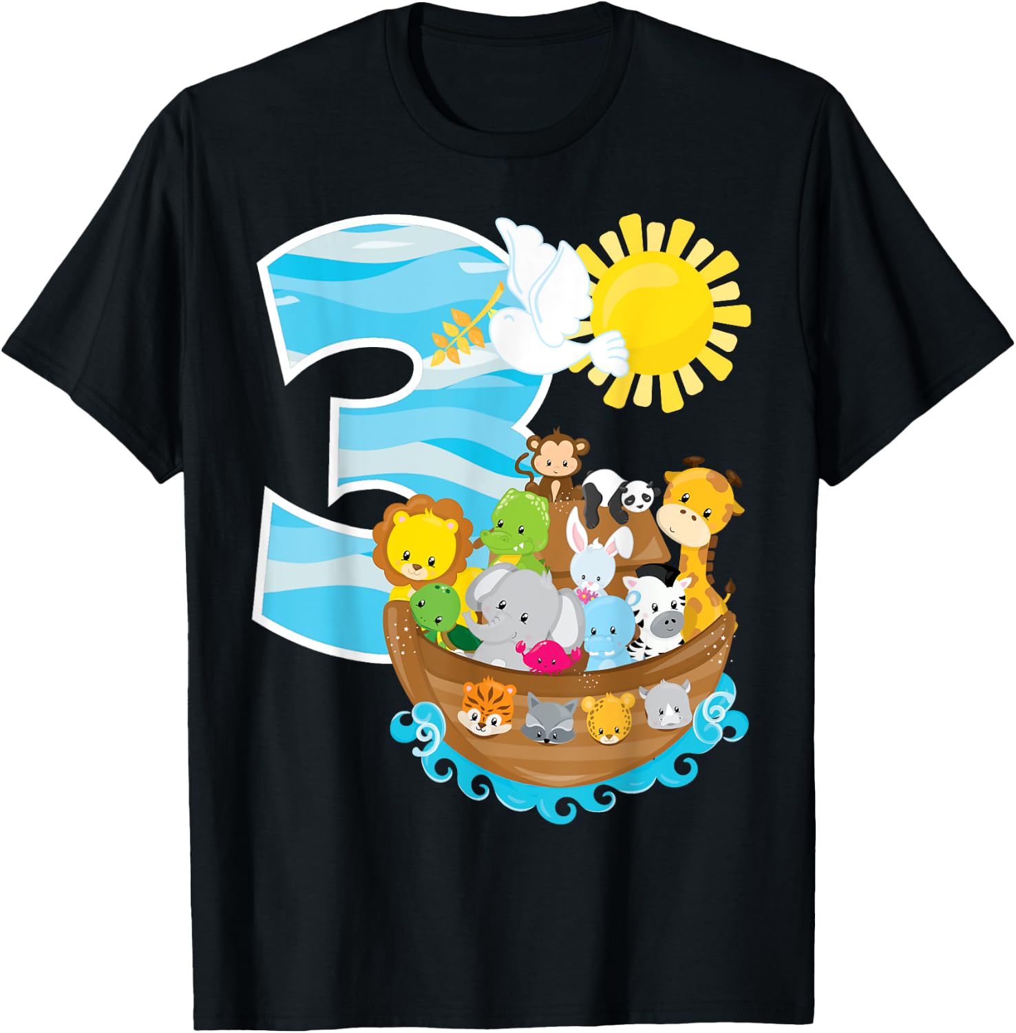 Noah's Ark Birthday Party 3rd Birthday 3 Year Old Toddler T-Shirt - T-Shirt | Black