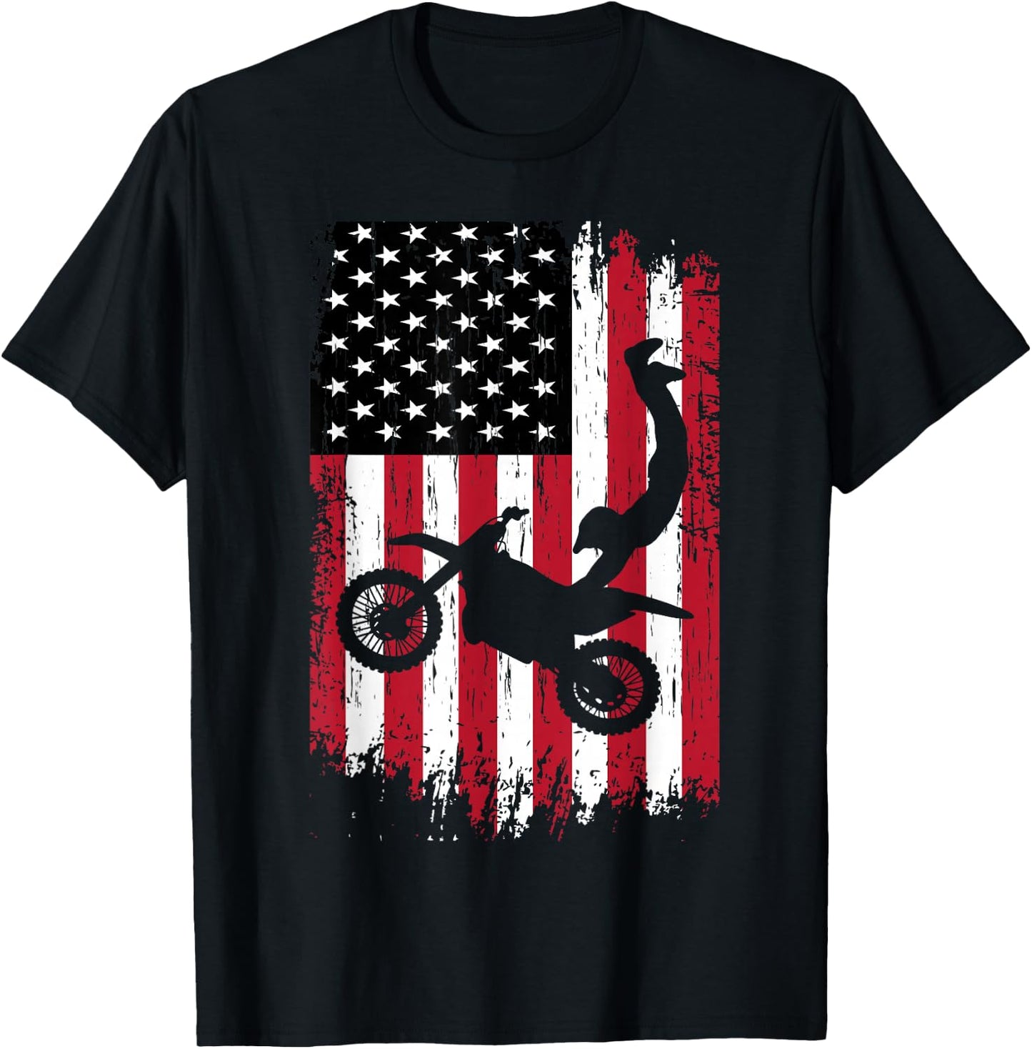 Supercross Freestyle Motocross American Flag Motorcycle T-Shirt - T-Shirt | Black