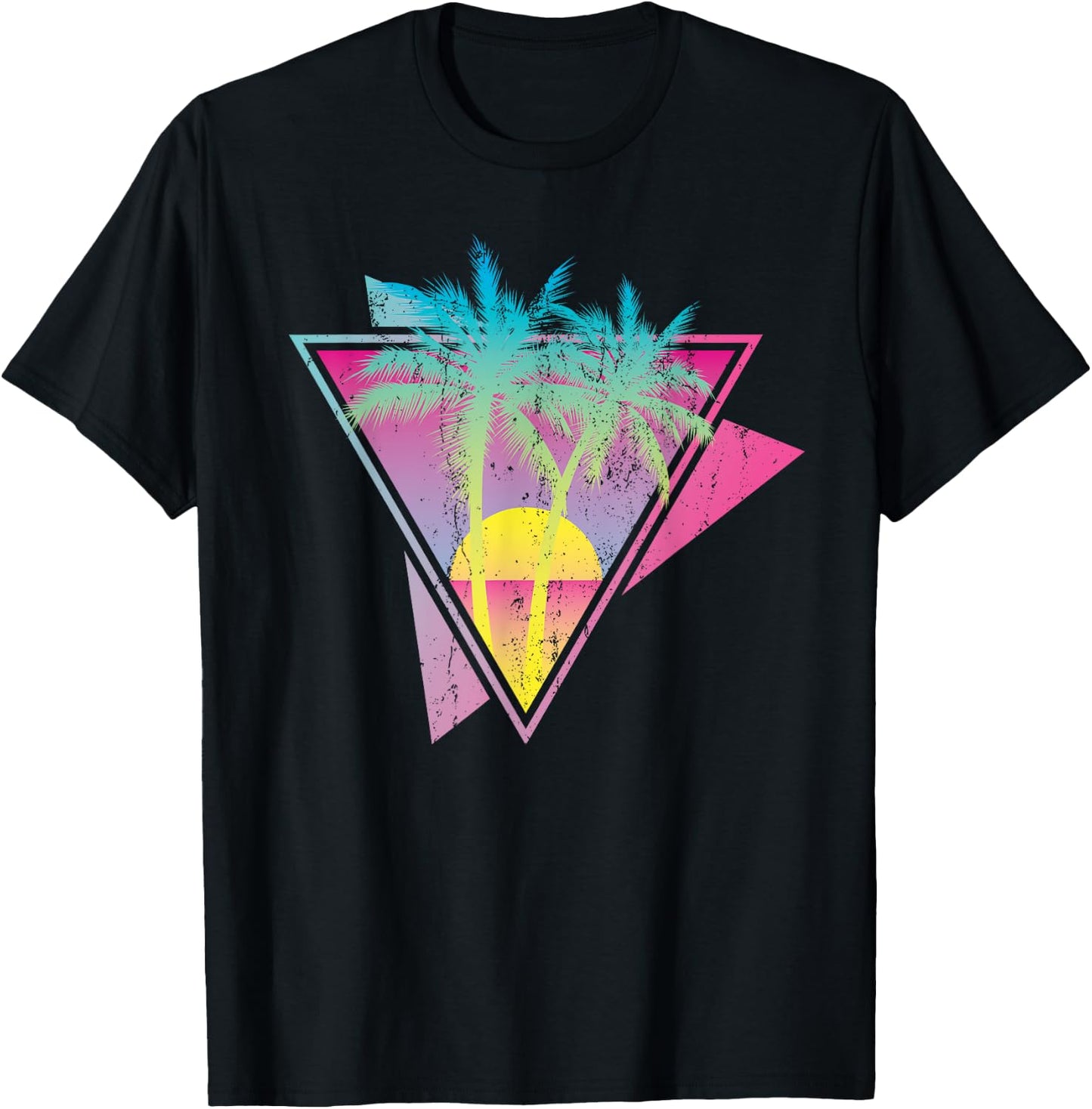Retro 80s Art Tropical Sunset Palm Trees 90s Vaporwave T-Shirt - T-Shirt | Black