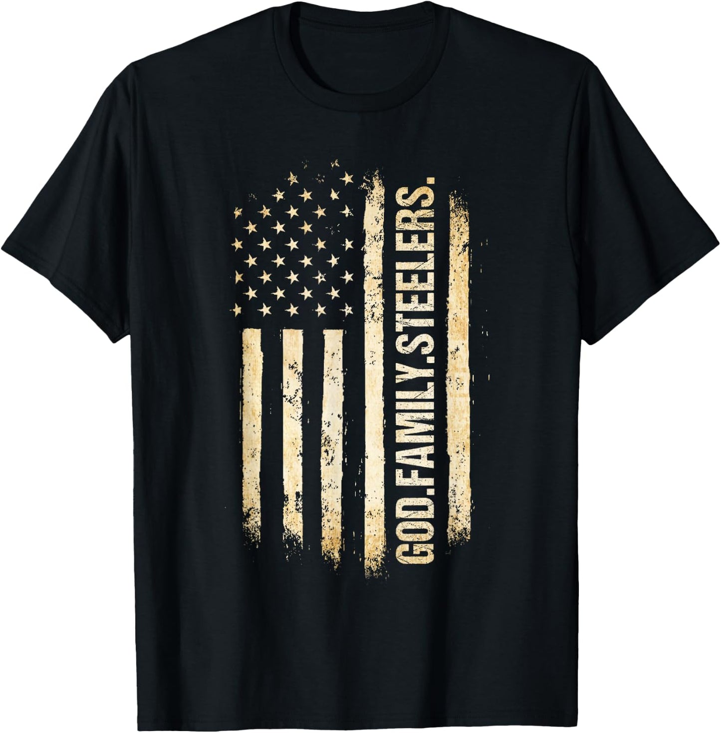 God Family Steelers Pro US American Flag Father's Day T-Shirt - T-Shirt | Black