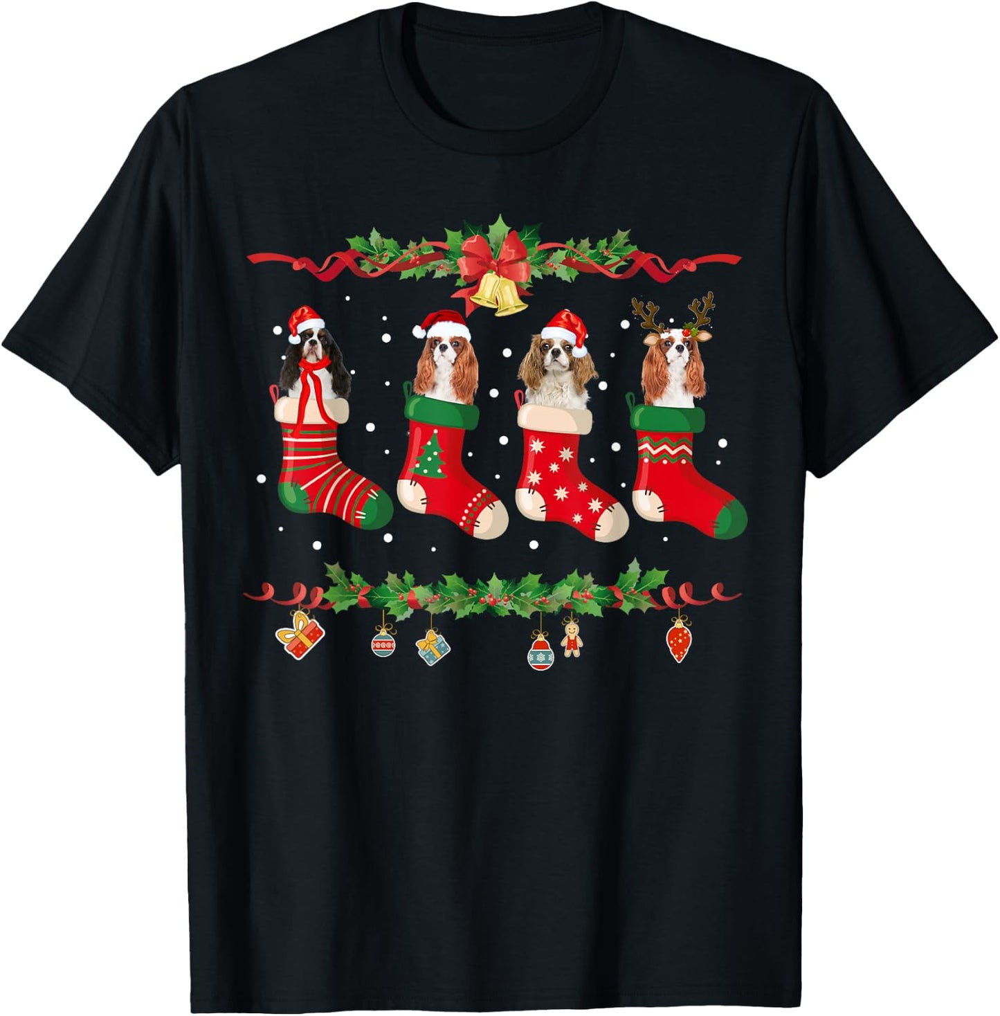 Cavalier King Charles Spaniel Christmas Stocking Xmas T-Shirt - T-Shirt | Black
