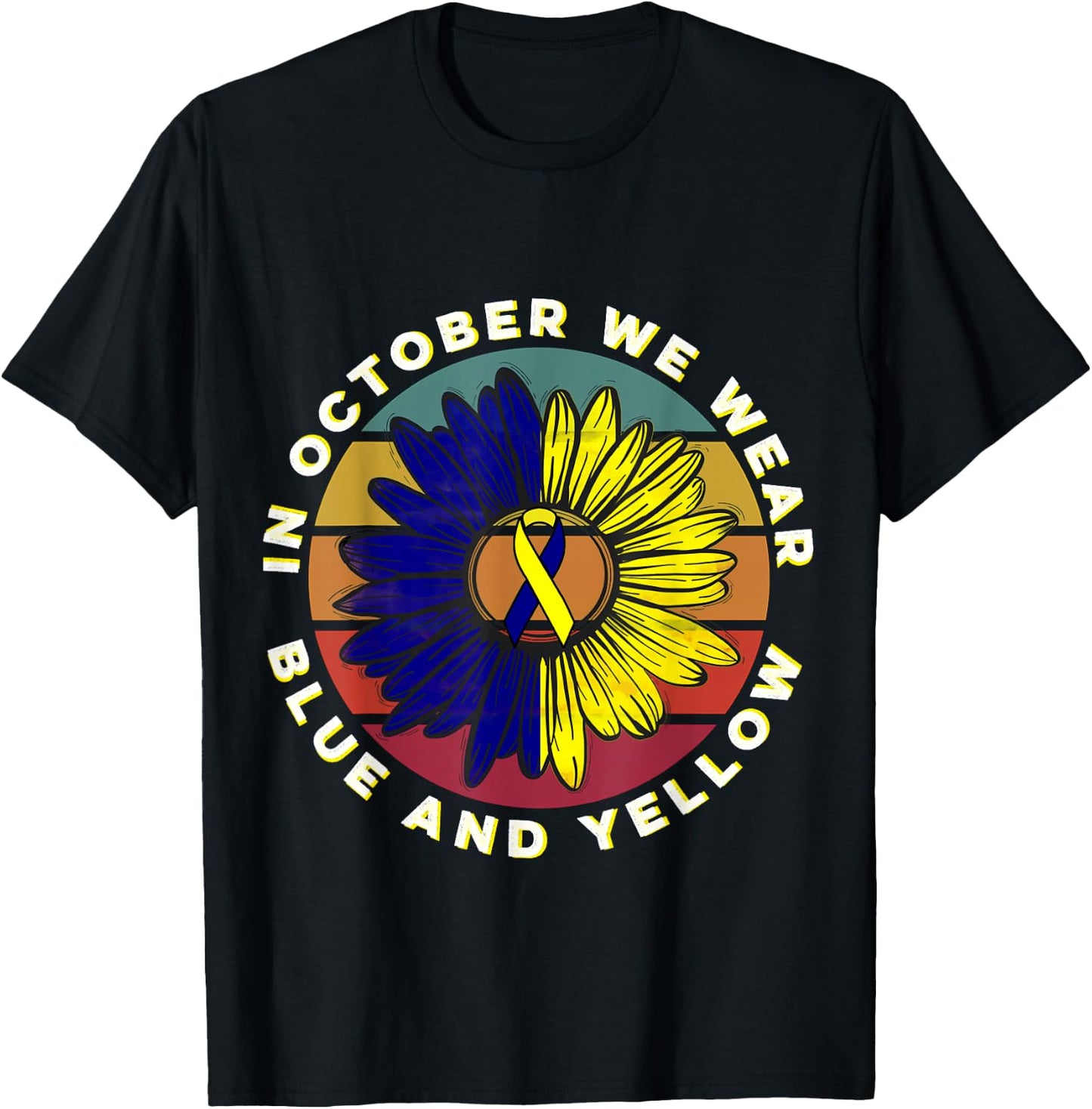 In October We Wear Blue And Yellow Down Syndrome Awareness T-Shirt - T-Shirt | Black