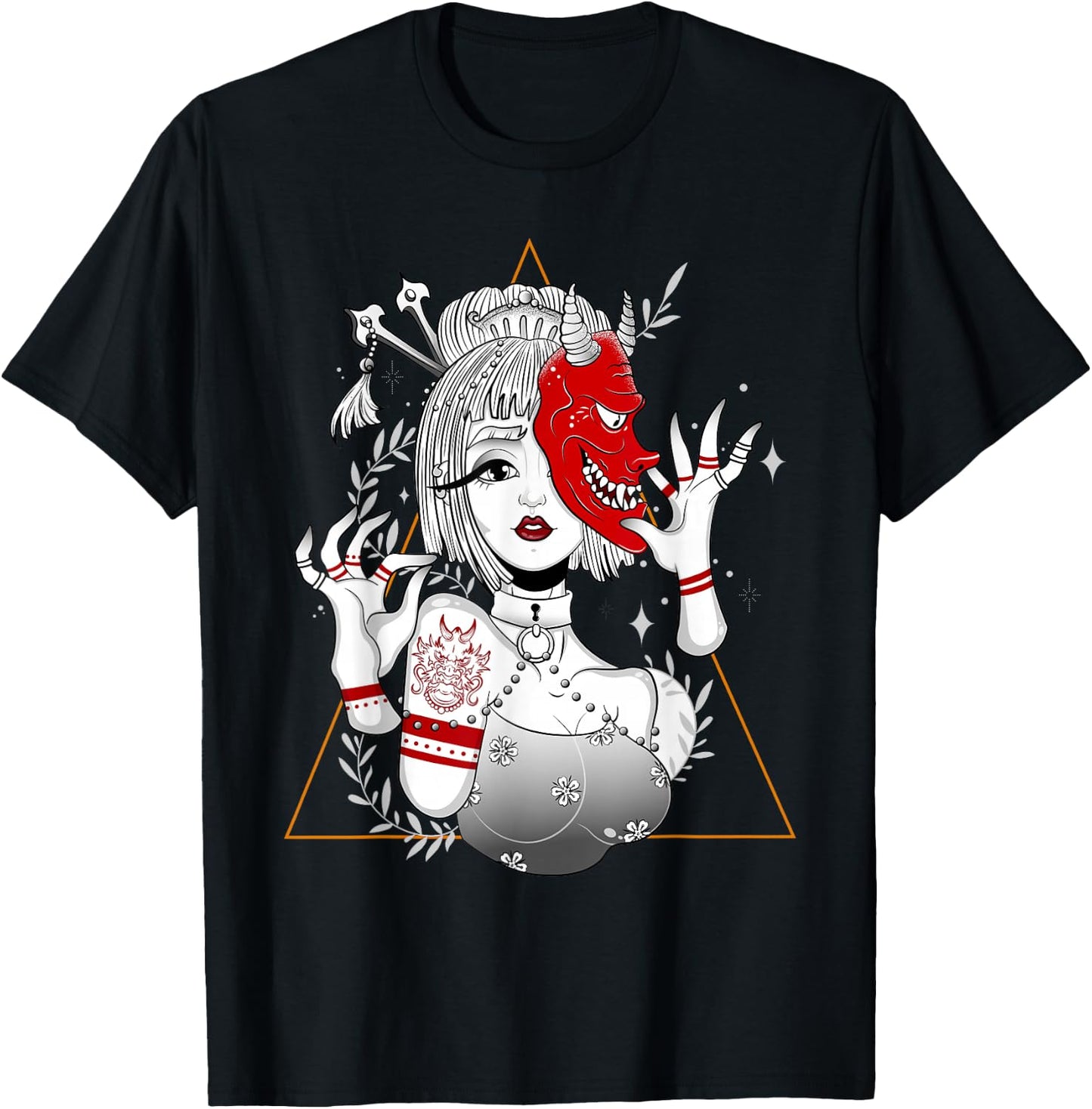 Japanese Demon Culture Samurai Geisha Girl Hannya Gift T-Shirt - T-Shirt | Black