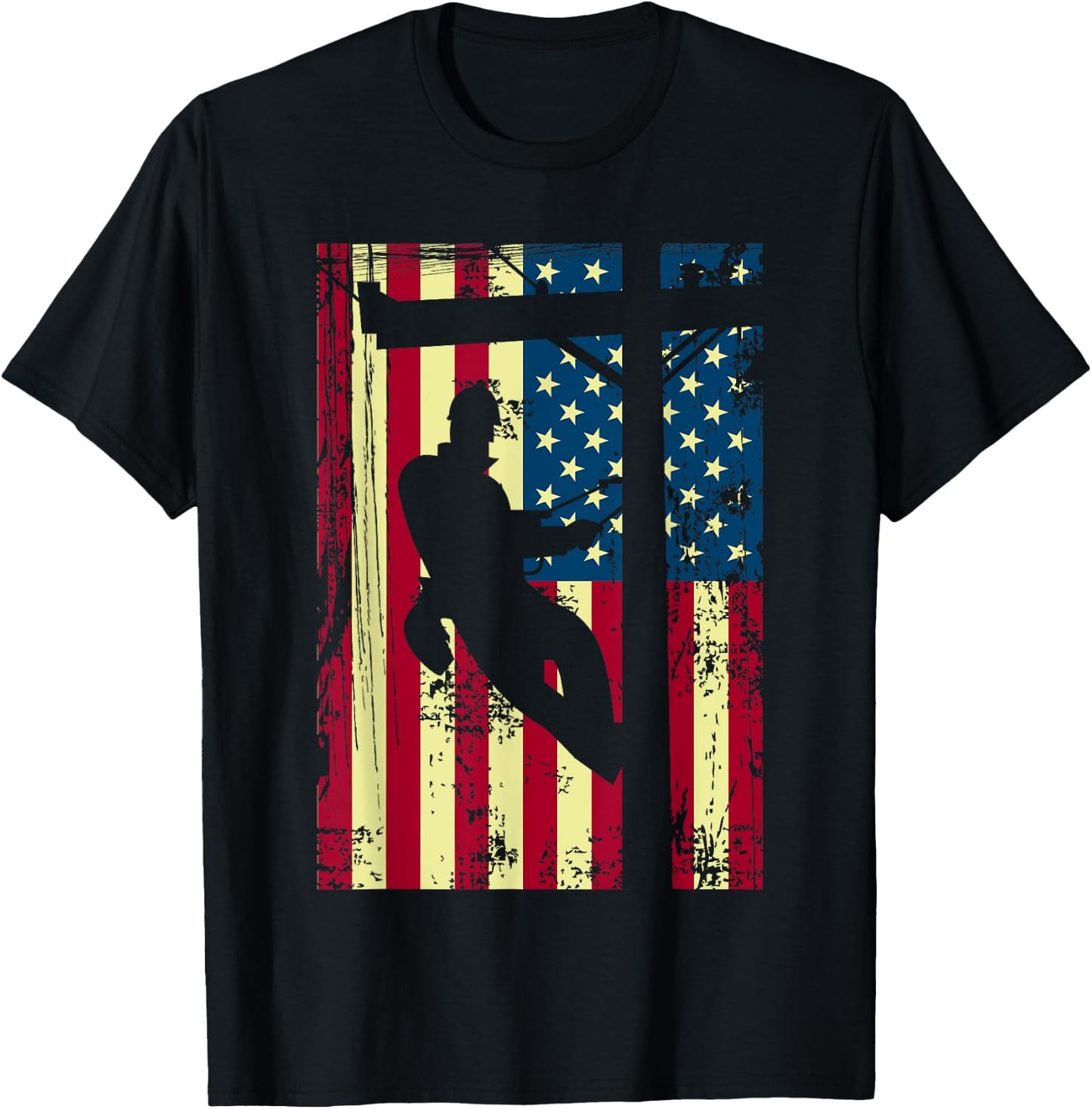 Lineman American Flag | Electric Cable Lineman Gift T-Shirt - T-Shirt | Black