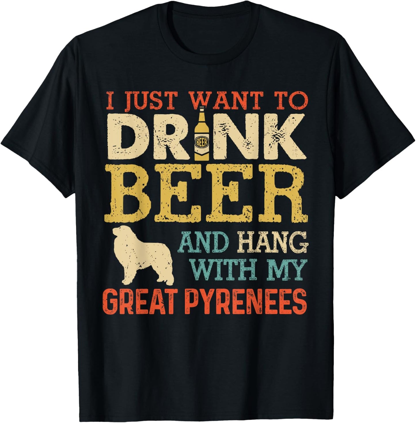 Great Pyrenees Dad Drink Beer Hang With Dog Funny Vintage Women T-Shirt - T-Shirt | Black