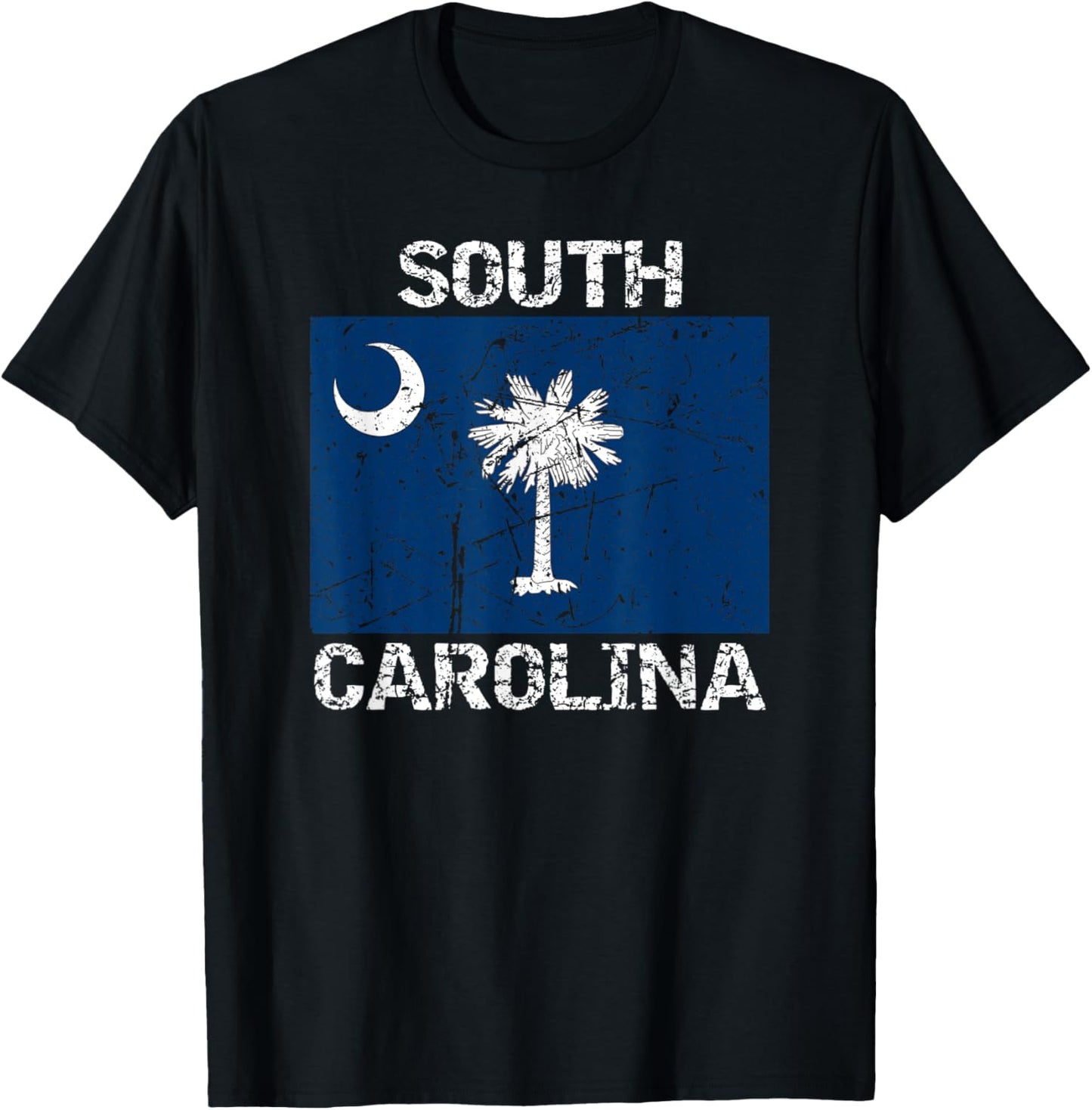 South Carolina Flag Distressed Palmetto Tree Crescent Moon T-Shirt - T-Shirt | Black