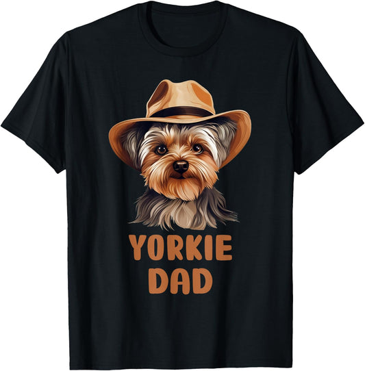 Cute Yorkie Dad Dog Lovers Gift Funny Puppy Yorkie Owner T-Shirt - T-Shirt | Black