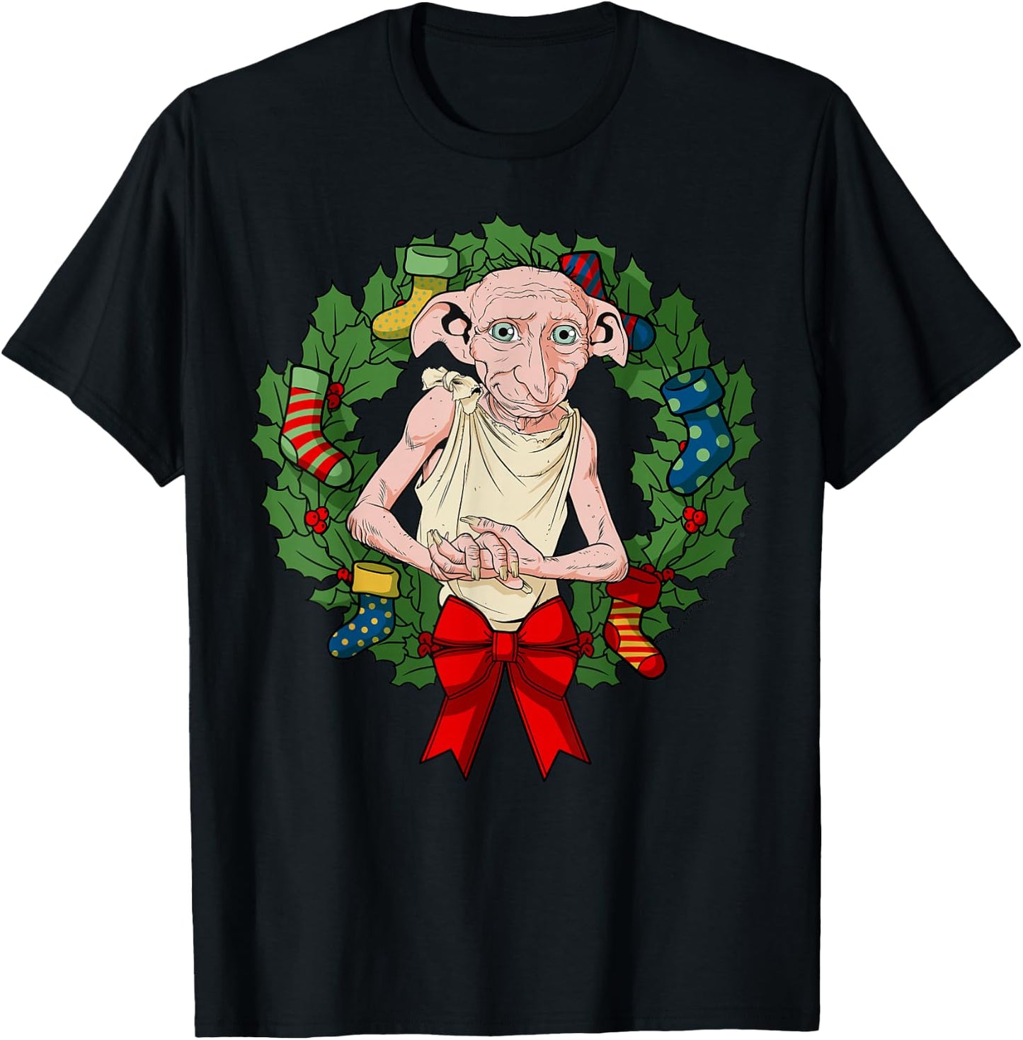 Harry Potter Christmas Dobby Wreath T-Shirt - T-Shirt | Black