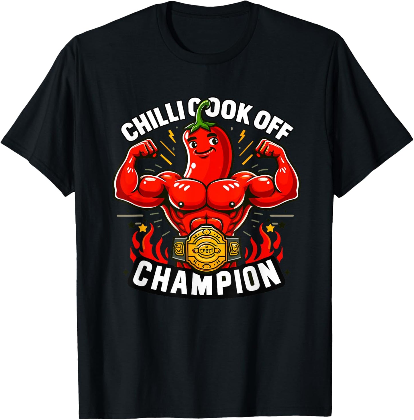 Funny Chili Cook Off Champion Chef Peppers Spicy Food T-Shirt - T-Shirt | Black