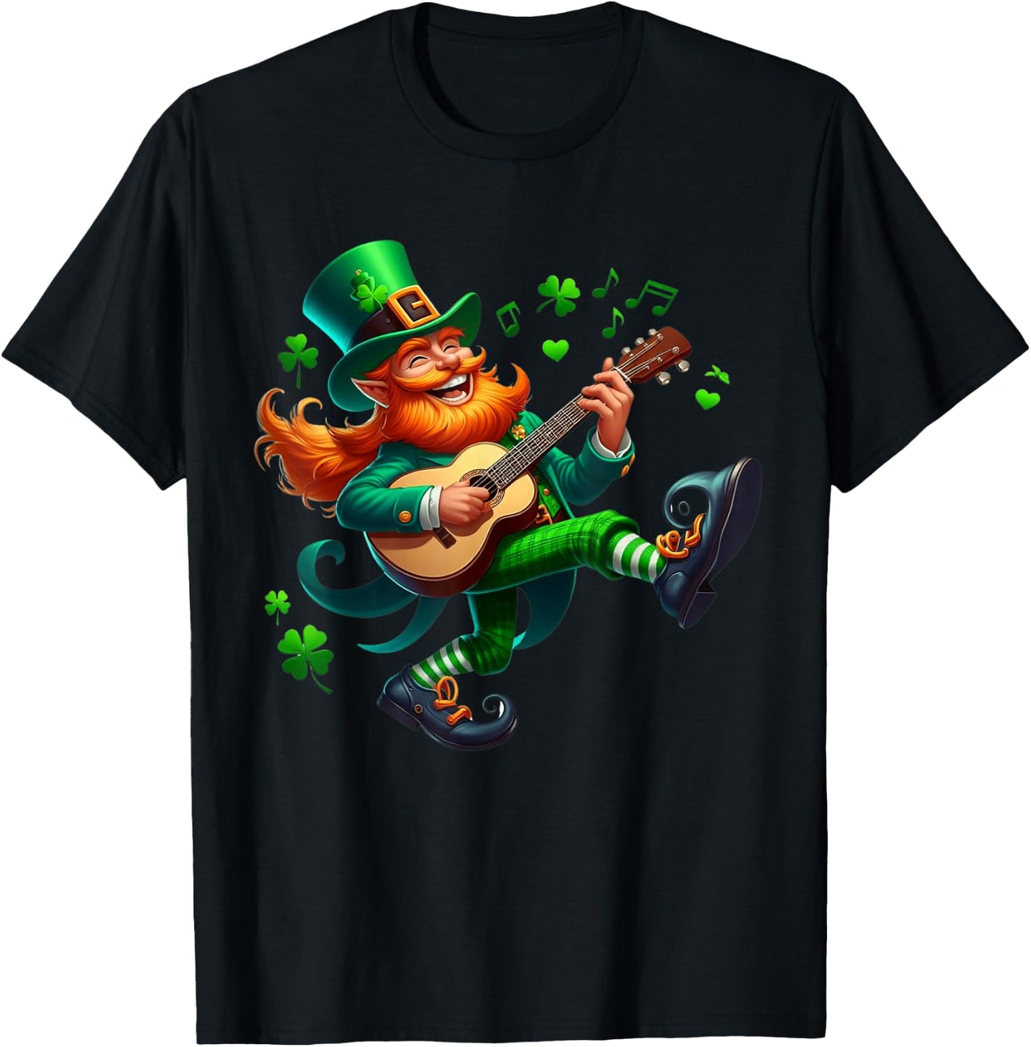 Leprechaun Playing Guitar Irish Dance St Patricks Day T-Shirt - T-Shirt | Black