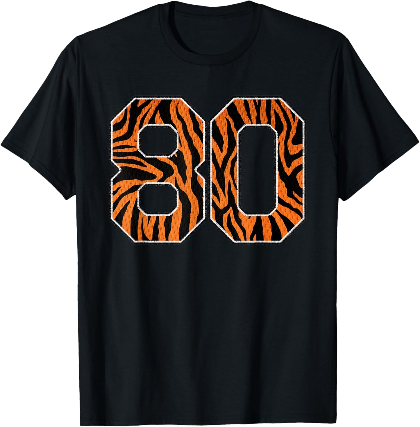 Number 80 in Orange Tiger Print Fanwear Sports Jersey Player T-Shirt - T-Shirt | Black