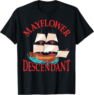 Kids Mayflower Descendant Ship History Gift Pilgrim Fathers T-Shirt - T-Shirt | Black