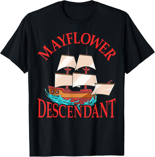 Kids Mayflower Descendant Ship History Gift Pilgrim Fathers T-Shirt - T-Shirt | Black