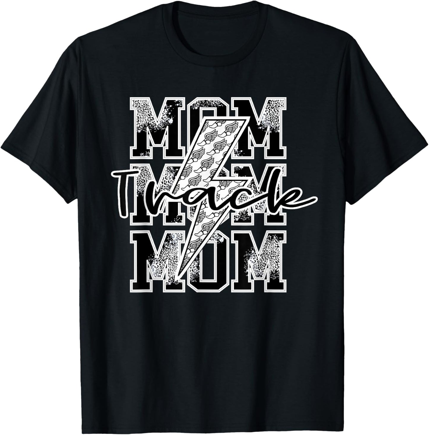 Track Mom Lightning Bolt Cross Country Mom Running Shoe Mom T-Shirt - T-Shirt | Black