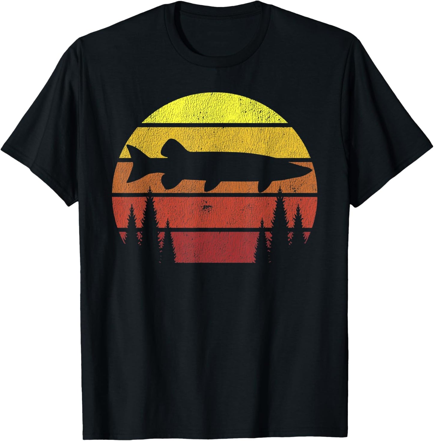 Musky Fishing Retro Muskie Forest Treeline - Fisherman T-Shirt - T-Shirt | Black