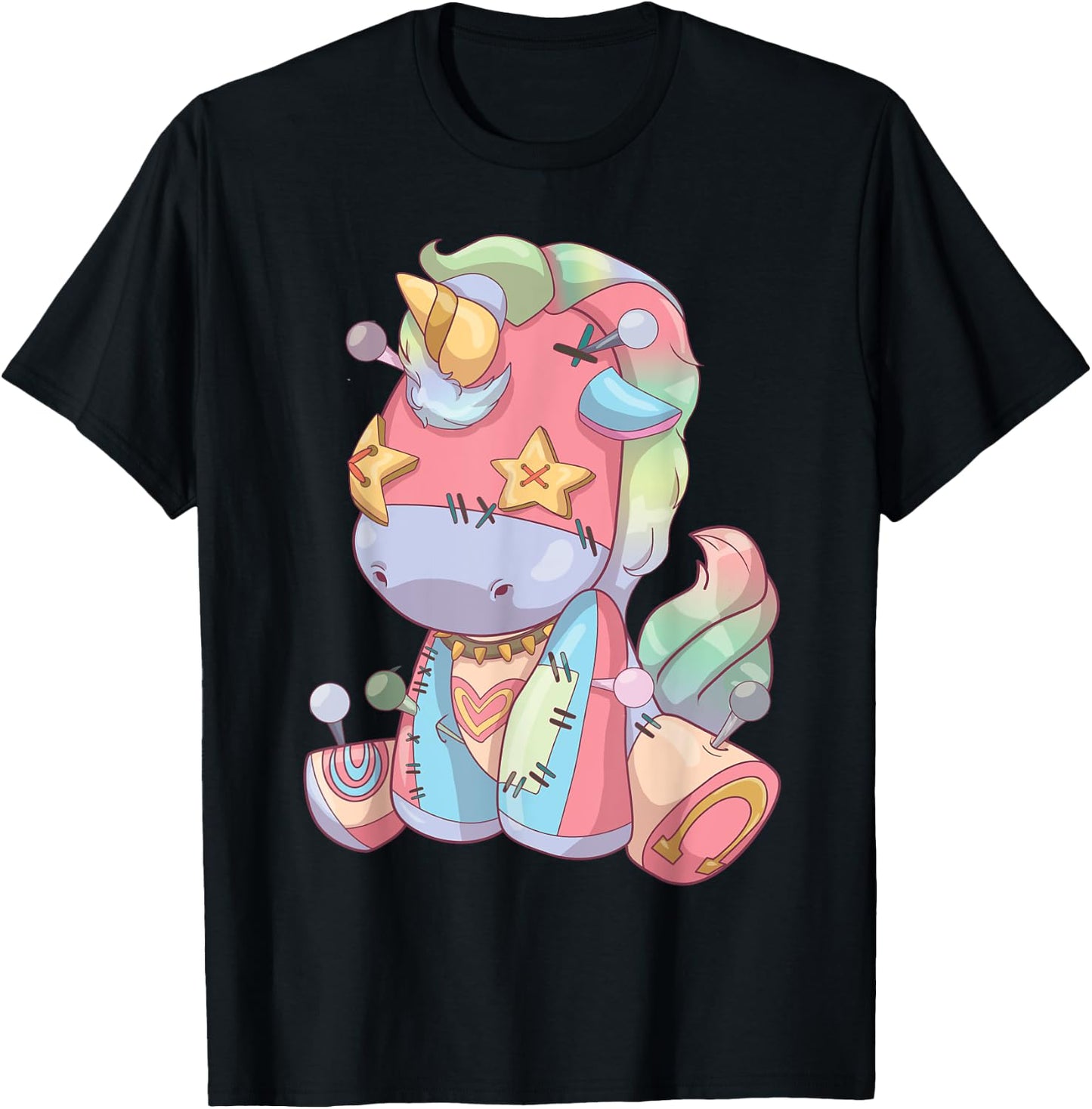 Pastel Goth Anime Kawaii Unicorn, Creepy Cute Voodoo Doll T-Shirt - T-Shirt | Black
