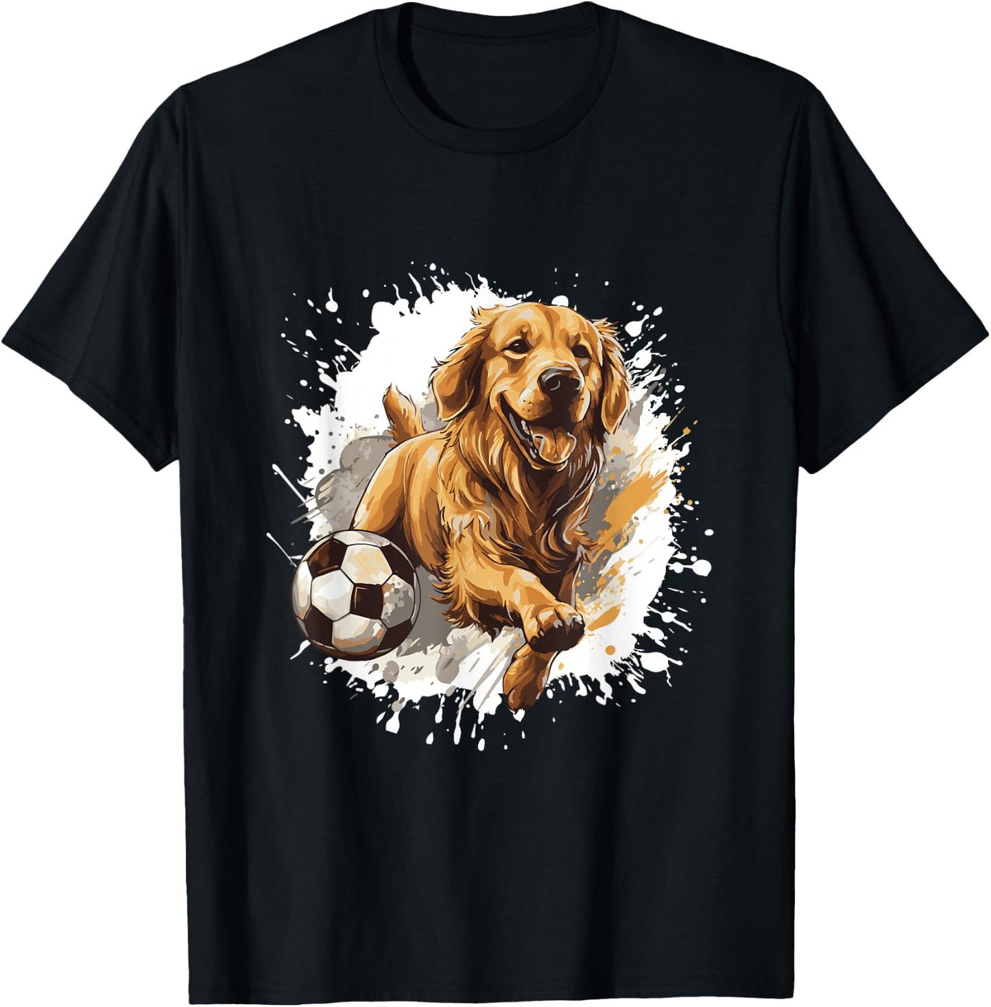 Golden Retriever Dog Playing Soccer Sports Team Animal T-Shirt - T-Shirt | Black