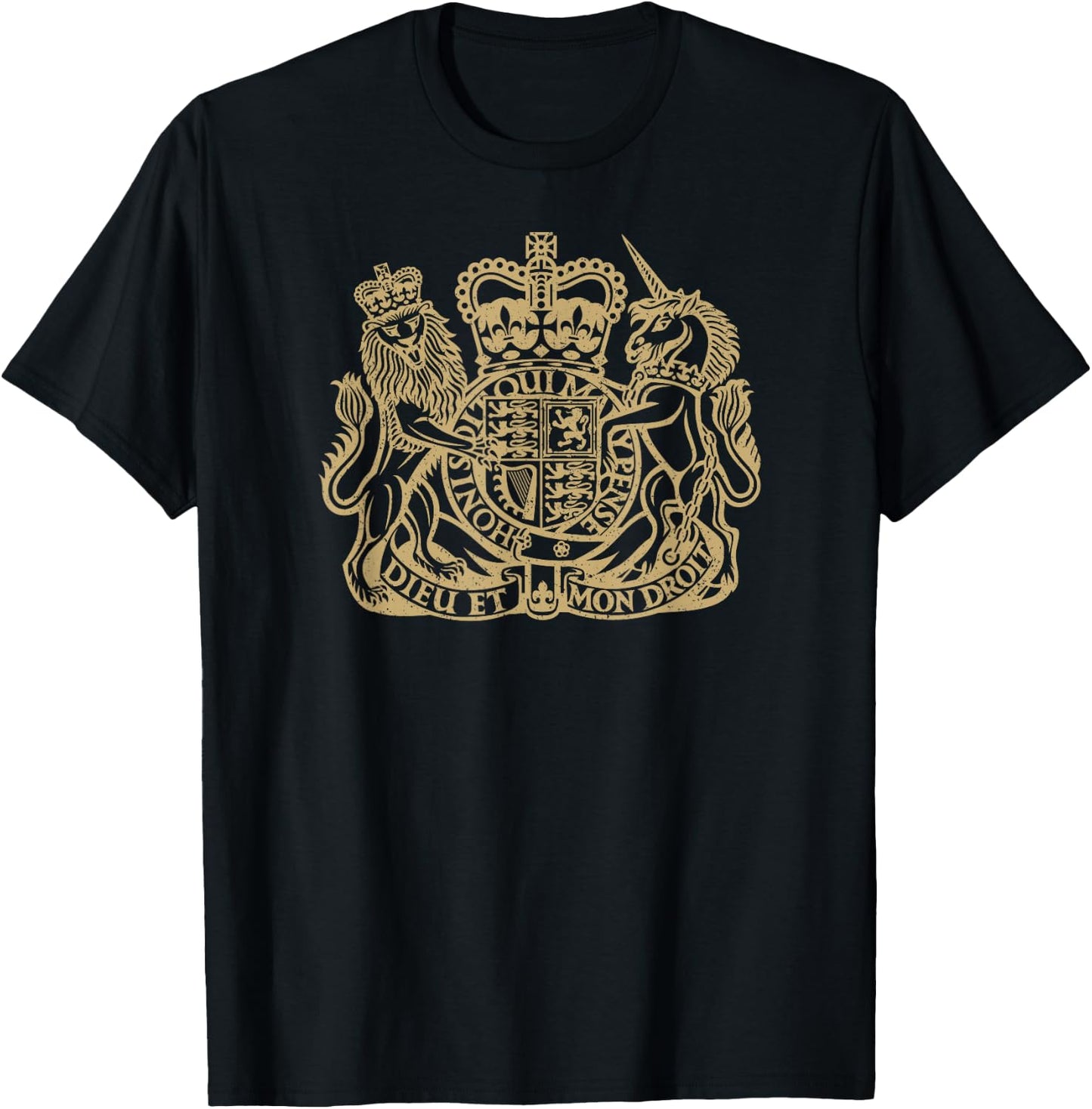 United Kingdom Uk Coat of Arms Lion and Unicorn Symbol T-Shirt - T-Shirt | Black