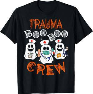 Boo Crew Funny Nursing Ghost Women Trauma Nurse Halloween T-Shirt - T-Shirt | Black