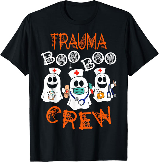 Boo Crew Funny Nursing Ghost Women Trauma Nurse Halloween T-Shirt - T-Shirt | Black