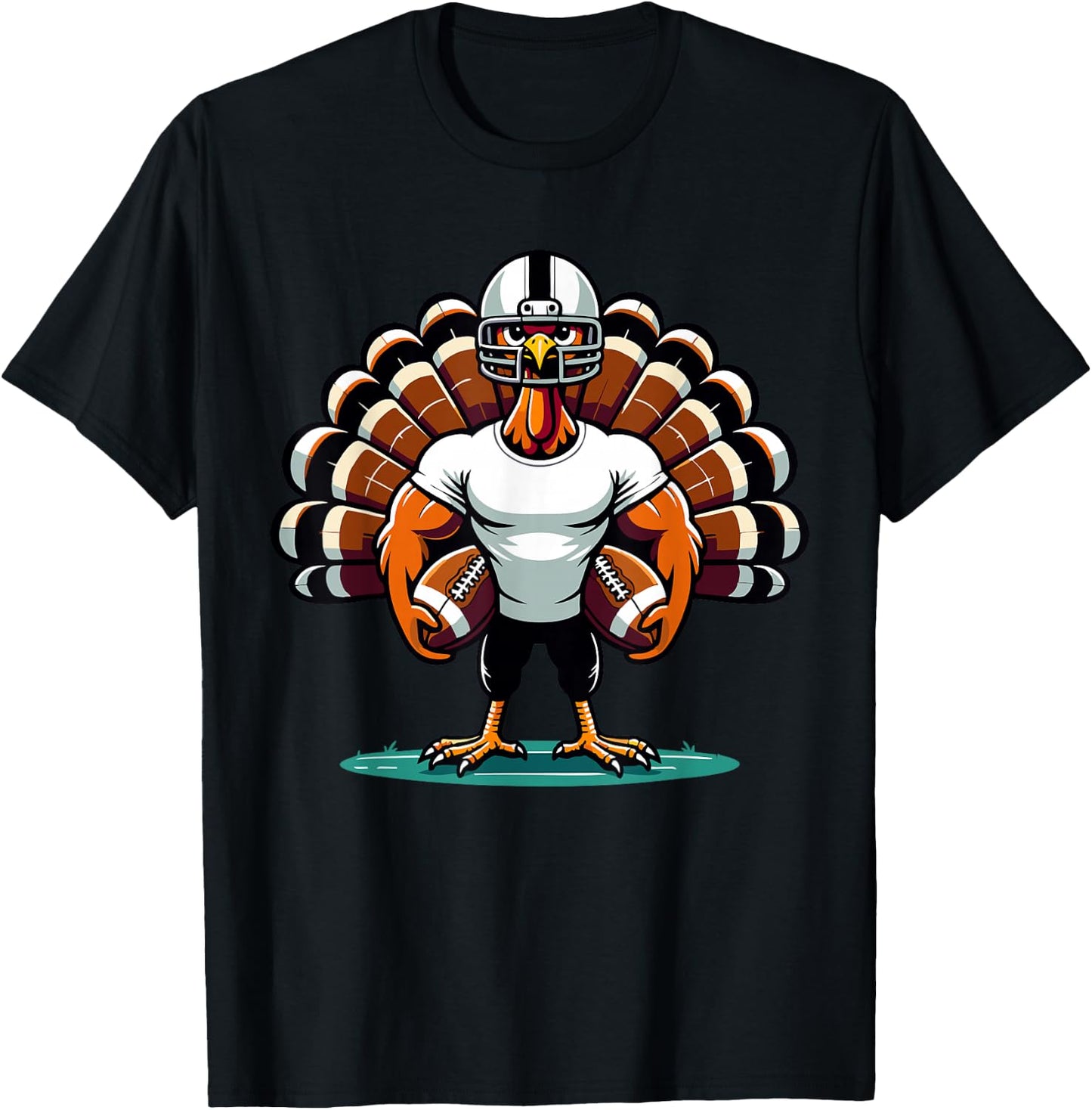 Turkey Day Football Player Men Boys Kids Fall Thanksgiving T-Shirt - T-Shirt | Black
