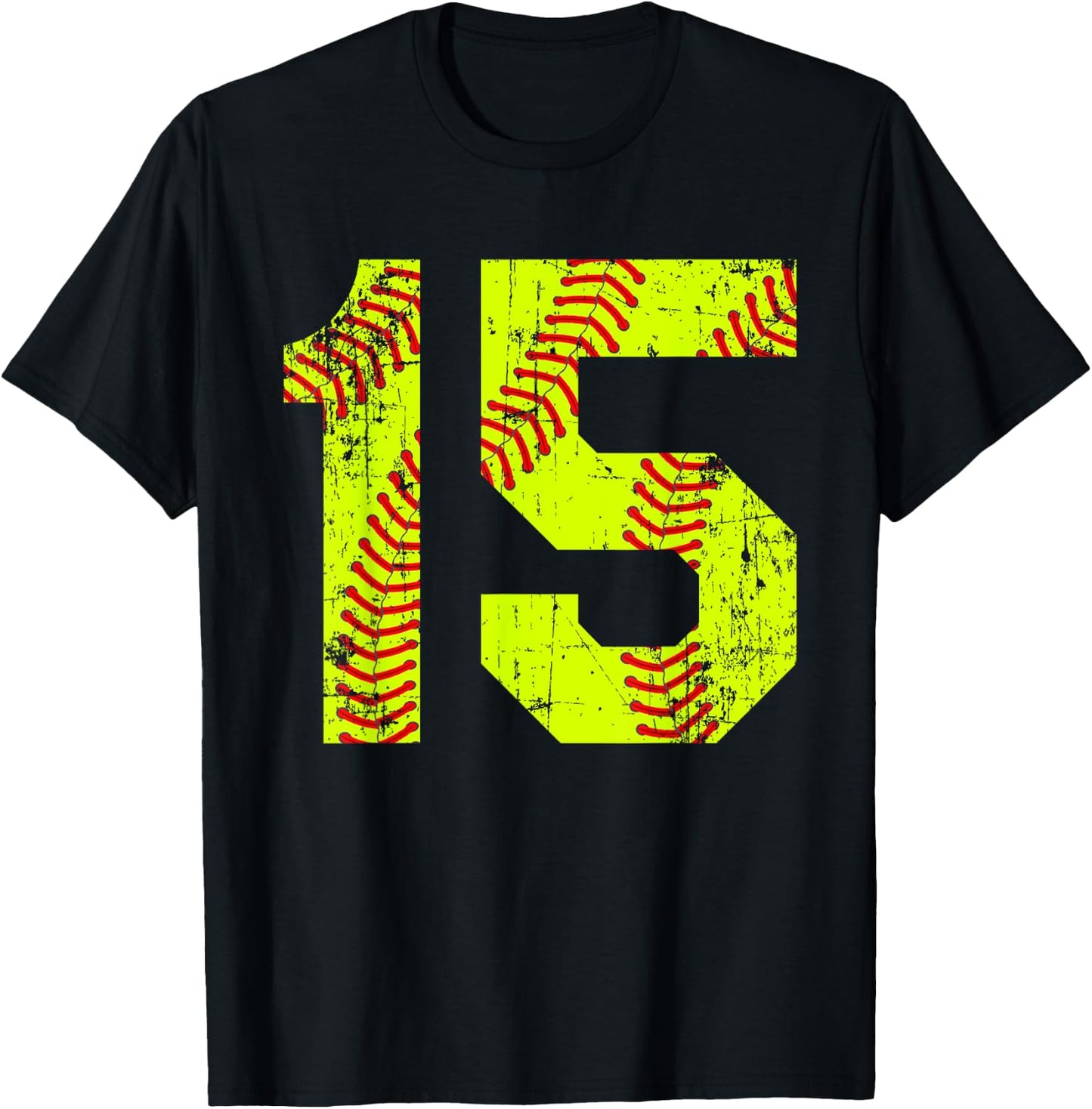 Vintage Softball 15 Jersey Number T-Shirt - T-Shirt | Black