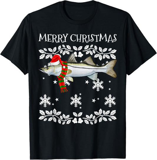 Fish Merry Christmas Ornament Snook Ugly Xmas T-Shirt - T-Shirt | Black