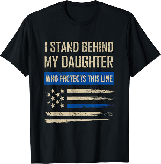 Law Enforcement Police Daughter Family Blue Thin Line Flag T-Shirt - T-Shirt | Black