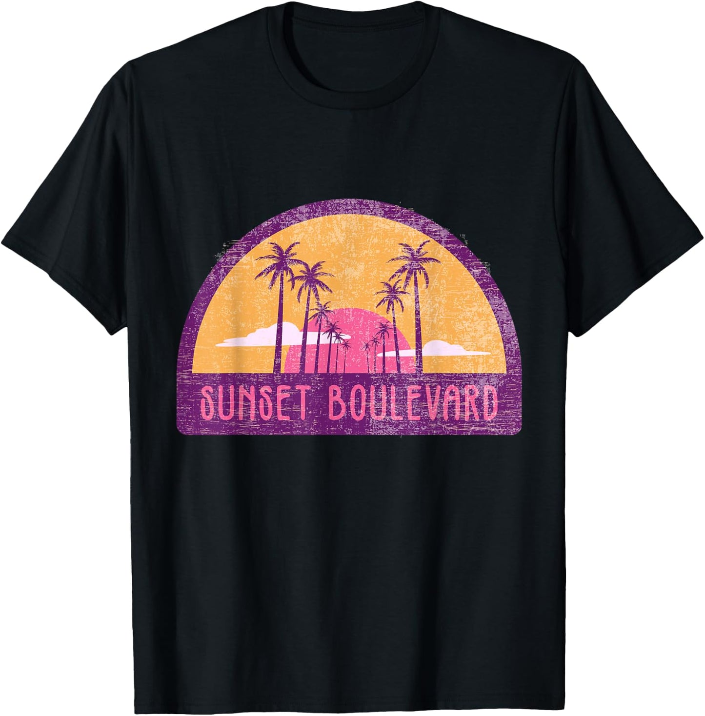 Vintage Sunset Blvd California Distressed Grunge Retro 80s T-Shirt - T-Shirt | Black