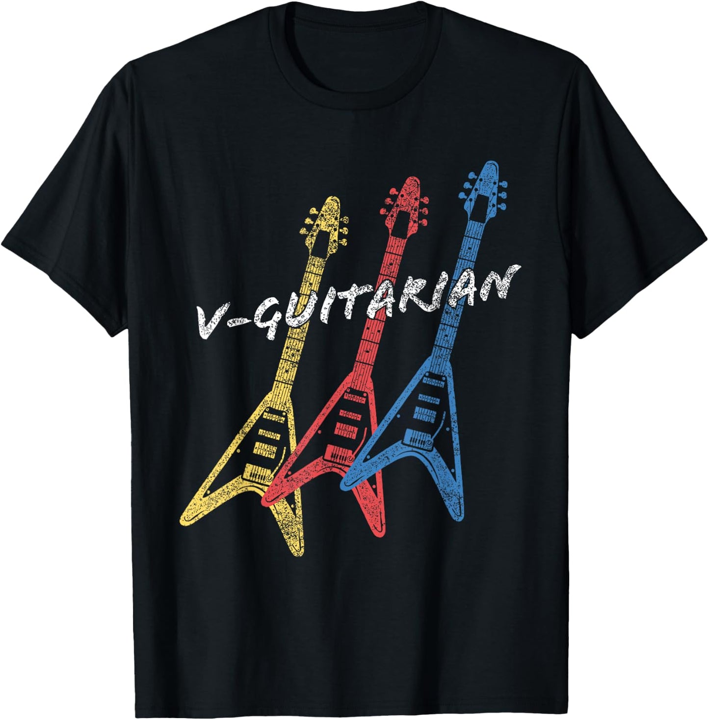 V-Guitarian Stacked Flying V Guitar. Vintage Guitarist T-Shirt - T-Shirt | Black