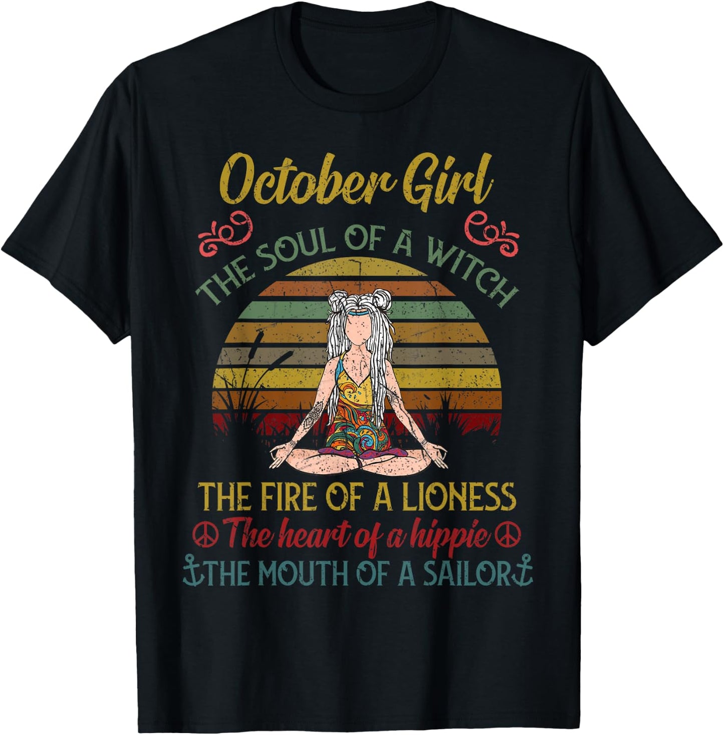 October Girl The Soul of A Witch Funny Yoga Birthday T-Shirt - T-Shirt | Black