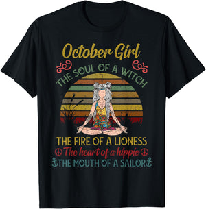 October Girl The Soul of A Witch Funny Yoga Birthday T-Shirt - T-Shirt | Black