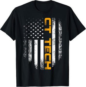 Vintage CT Tech With American Flag For Doctor Gift T-Shirt - T-Shirt | Black